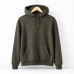 PUMA Olive Green Logo Hoodie | Men’s Large Pullover Sweatshirt